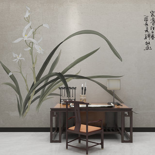 中式电视背景墙壁纸现代客厅水墨植物定制壁画中国风墙纸沙发墙布