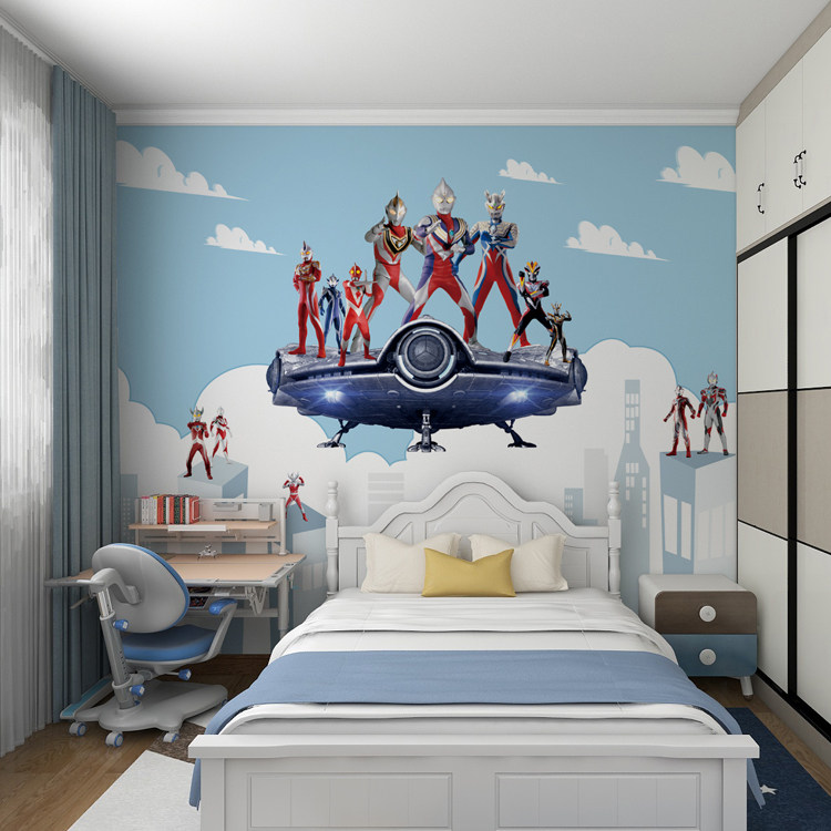 儿童房壁纸男孩墙纸房间 卧室奥特曼壁画壁布2023新款墙布背景墙