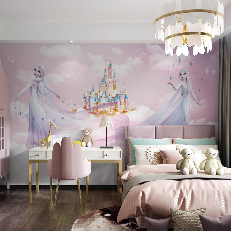 儿童房墙布爱莎墙纸公主房壁画