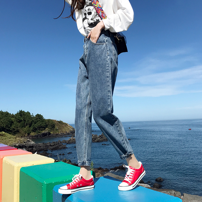 高腰牛仔裤女春装2019新款九分cec直筒网红老爹宽松显瘦萝卜裤子69.00元包邮
