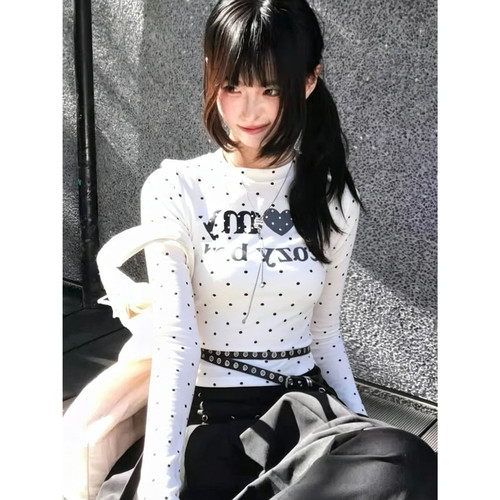220克40支精梳92棉+8氨纶波点修身长袖T恤女