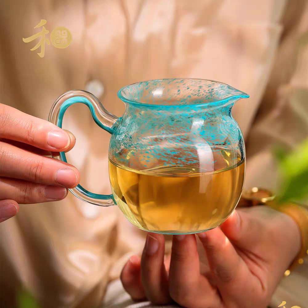 禾器绘彩美满公道杯耐热玻璃御景茶海凤尾柔蓝品牌高端实用公杯