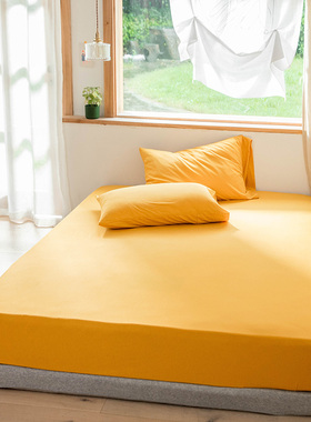 精梳针织全深黄色床笠单件姜黄纯色金黄色亮黄床套纯棉1.21.51.8m