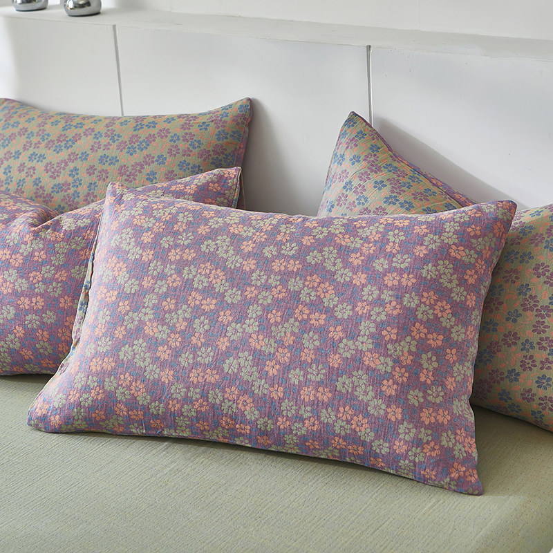 小碎花枕套紫色高端加厚全棉色织提花双层纱枕头套纯棉48x74枕袋