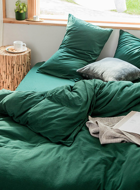 精梳针织全棉墨绿色被套单件孔雀绿祖母绿深绿纯色纯棉被罩超柔软