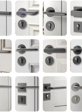 灰色门锁室内家用分体门锁简约卧室木门锁具磁吸静音房门锁门把手