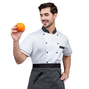 餐饮厨师工作服男半袖厨房酒店食堂后厨工烘焙师傅黑色上衣定制LG