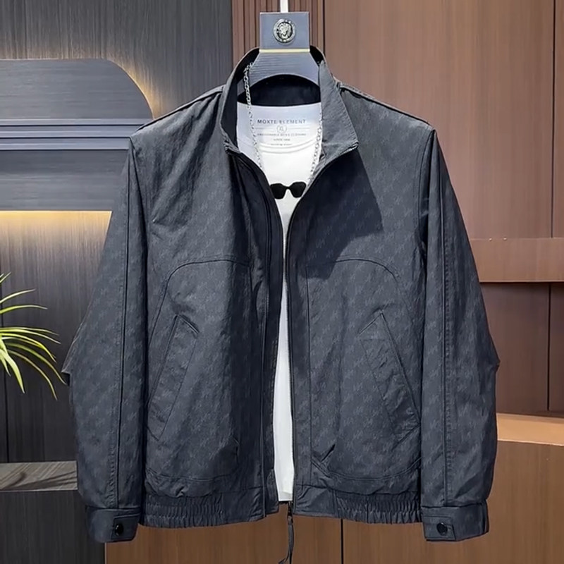 男士立领夹克外套春季潮流时尚字母印花百搭休闲宽松上衣欧货潮牌