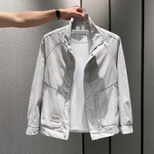 潮流百搭修身 立领夹克外套时尚 帅气设计感加棉休闲上衣男 男士 新款