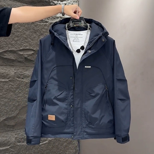 工装连帽二棉外套男款冲锋衣休闲棉衣时尚棉服短款潮流夹克男夹棉