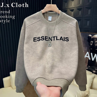 秋冬字母植绒印花加绒加厚卫衣男款宽松百搭长袖扎染上衣潮牌轻奢