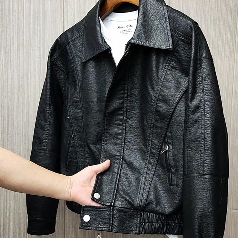 机车皮衣男款宽松帅气青年2025新款PU皮夹克男士外套潮百搭酷飒风,男装,皮衣,淘宝优惠券,粉丝福利购,淘宝优惠卷