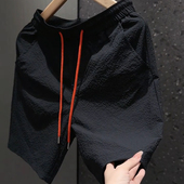 男时尚 潮流宽松情侣沙滩裤 子糖果色休闲中裤 泡泡纱短裤 男生夏季 潮