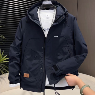 男士 宽松百搭潮 夹克外套秋冬连帽防风保暖冲锋衣加棉加厚棉服男款