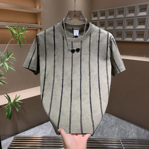 超好看条纹短袖t恤男款宽松