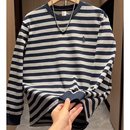 长袖 欧货潮牌薄款 休闲男士 休闲痞帅刺绣时尚 T恤宽松 条纹卫衣男款