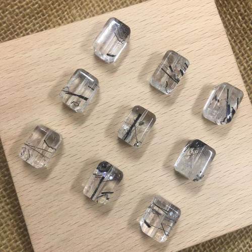 巴西天然黑发晶长方形散珠半成品