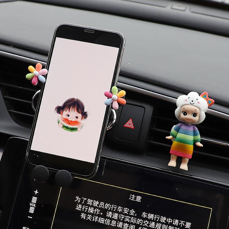可爱汽车手机支架创意卡通车载支架卡I扣式车内出风口导航支撑架