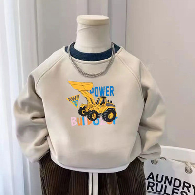 男童秋冬韩版卡通挖掘机加绒卫衣