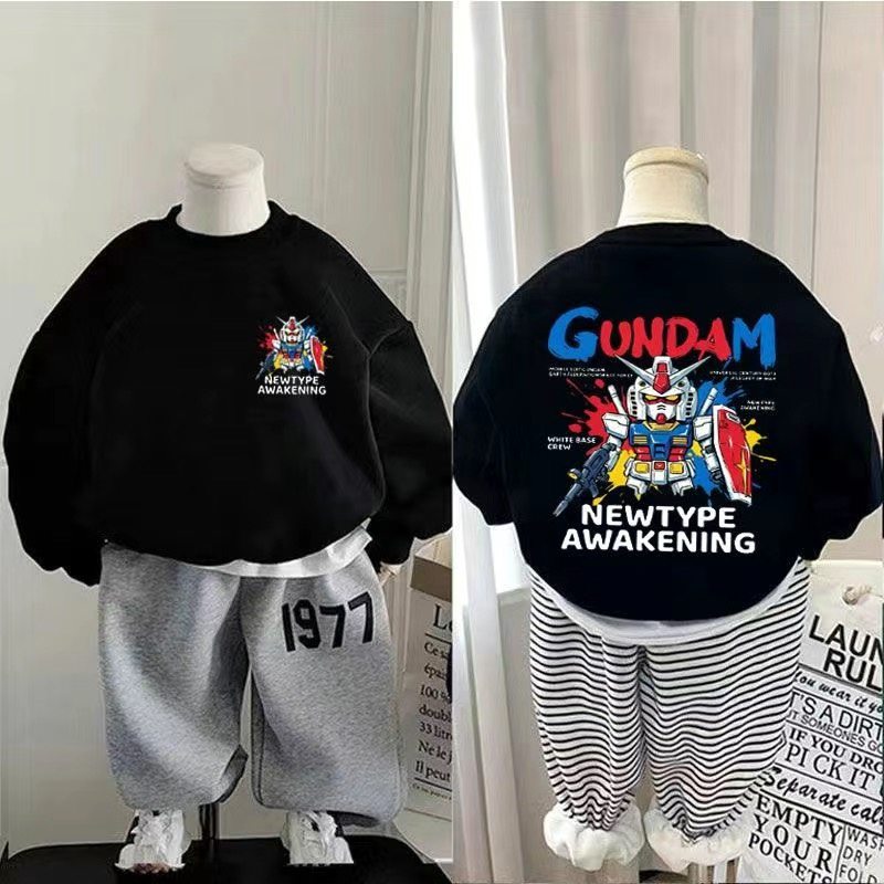 2026男童春秋高达印花卫衣中小童秋冬卡通机器人休闲加绒套头上衣