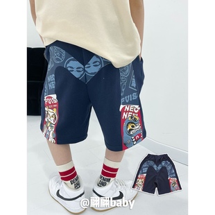 男童日系潮牌福神短裤夏季中大童宝宝宽松五分裤儿童卡通休闲裤子