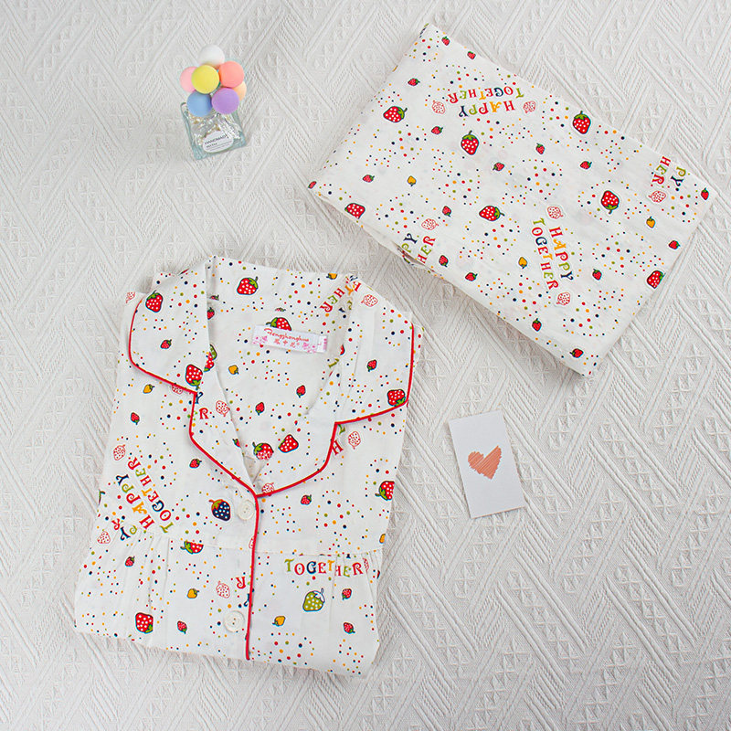 凤中花春秋翻领女士睡衣经典草莓立体印花长袖长裤梭织棉布纯棉款,女士内衣/男士内衣/家居服,睡衣/家居服套装,淘宝优惠券,粉丝福利购,淘宝优惠卷