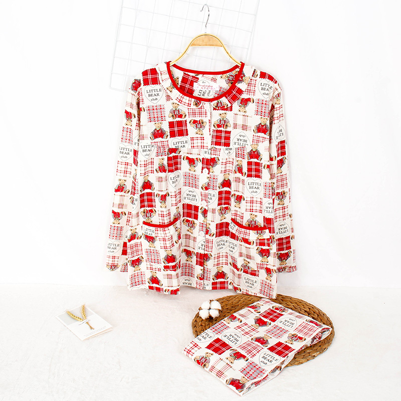 可调节裤头凤中花女纯棉家居服