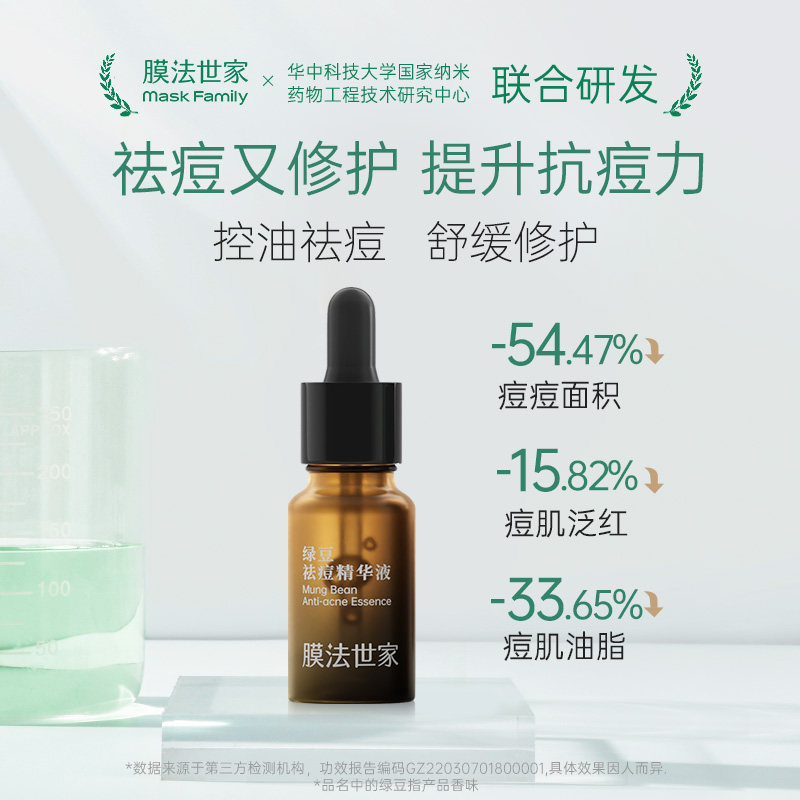 膜法世家绿豆祛痘精华液控油舒缓修护粉刺痘印褪红壬二酸官方正品