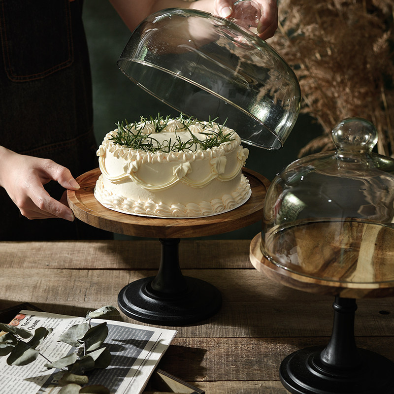 日式相思木高脚蛋糕盘甜品台摆件展示架下午茶点心木质托盘蛋糕架