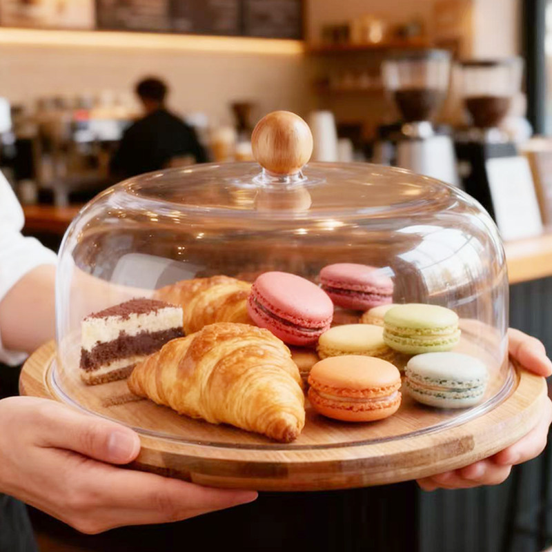 亚克力蛋糕透明罩试吃盘带盖下午茶水果甜品点心展示摆盘面包托盘