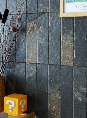 复古黑京砖75*300黑色瓷砖莱姆石仿古卫生间民宿庭院茶室防滑地砖