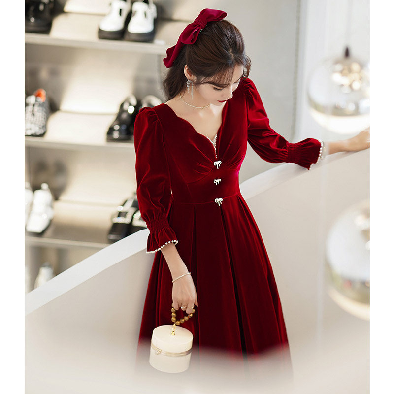 速发敬酒服新门2021冬款结婚订婚回娘礼服小个子平时可穿法式丝绒