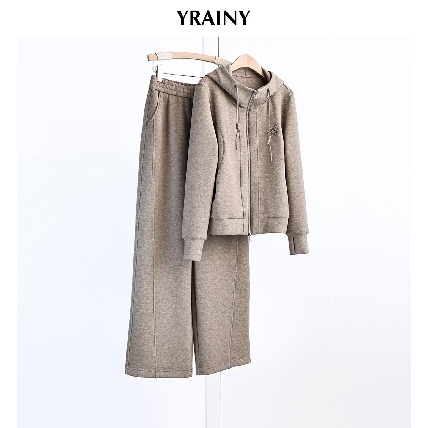 春季空气羊毛都市通勤轻运动时髦连帽卫衣套装女拉链内外两穿
