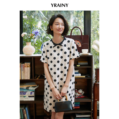进口雨露亚麻波点印花连衣裙