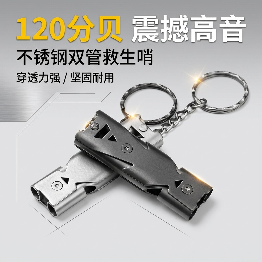 户外野营救生口哨双孔爆音篮球裁判哨高频哨求生装备不锈钢儿童