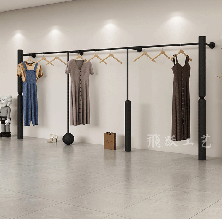 衣架展示架女装店简约铁艺黑色上墙衣服挂衣架服装店陈列货架定制