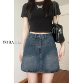 遮肚显瘦梨形身材a字半身裙 胖mm大码 复古高腰牛仔短裙女夏季 新款