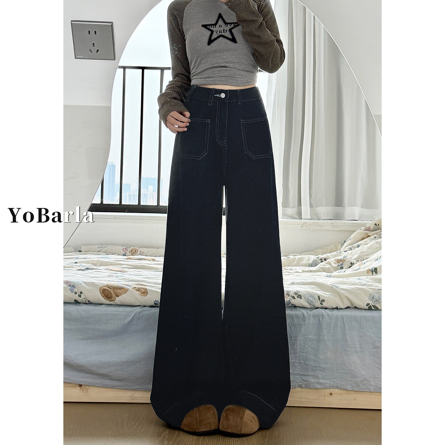 巨显瘦的阔腿牛仔裤，谁穿谁好看