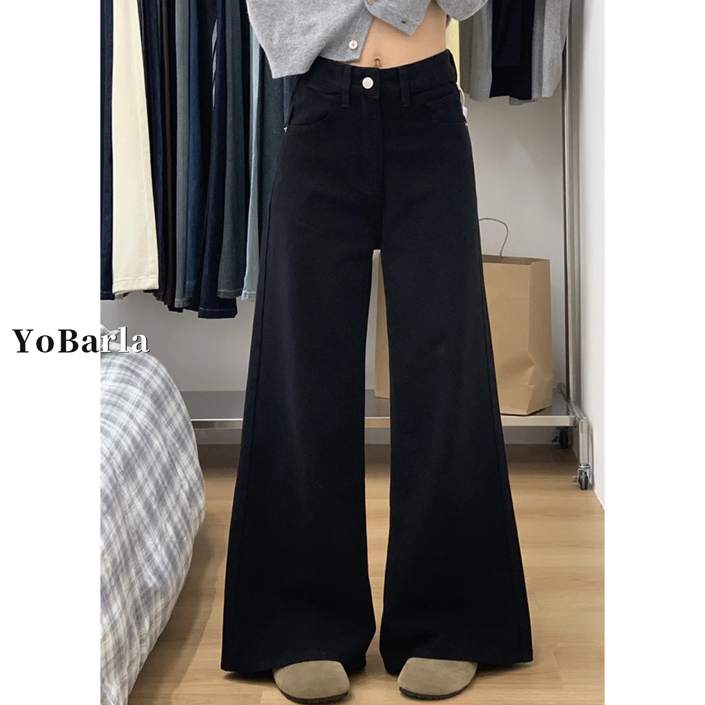 黑色不贴腿微喇牛仔裤女秋冬新款加绒胖mm高腰大码宽松显瘦马蹄裤,女装/女士精品,牛仔裤,淘宝优惠券,粉丝福利购,淘宝优惠卷