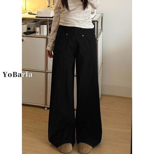 黑色直筒显瘦大码阔腿牛仔裤女