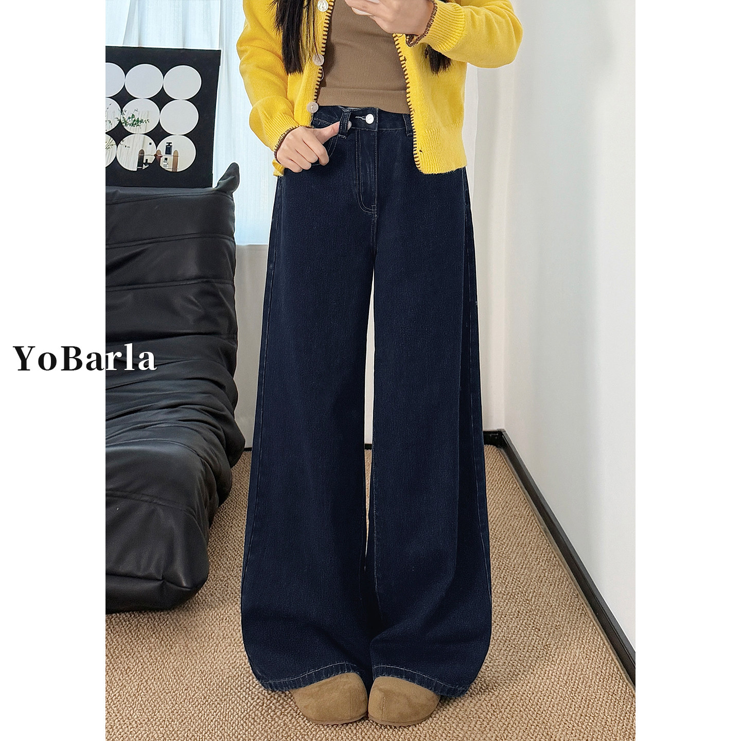 深蓝色A字阔腿牛仔裤女冬季加绒大码胖mm宽松梨形身材显瘦直筒裤,女装/女士精品,牛仔裤,淘宝优惠券,粉丝福利购,淘宝优惠卷