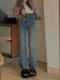 胖mm显瘦梨形身材九分裤 复古开叉弹力微喇牛仔裤 大码 新款 子 女春季