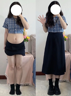 黑色针织西装半身裙女秋季大码胖mm中长款高腰梨形身材a字裙子