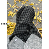 黑灰色格子休闲裤 显瘦宽松慵懒垂感直筒阔腿裤 女冬季 加绒胖mm大码