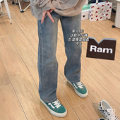 女春季 梨型身材阔腿裤 新款 胖mm宽松显瘦窄版 子 大码 蓝色直筒牛仔裤