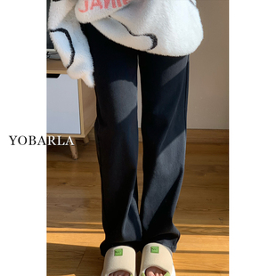 胖mm梨形身材宽松显瘦高腰阔腿裤 黑色直筒牛仔裤 大码 新款 子 女春季