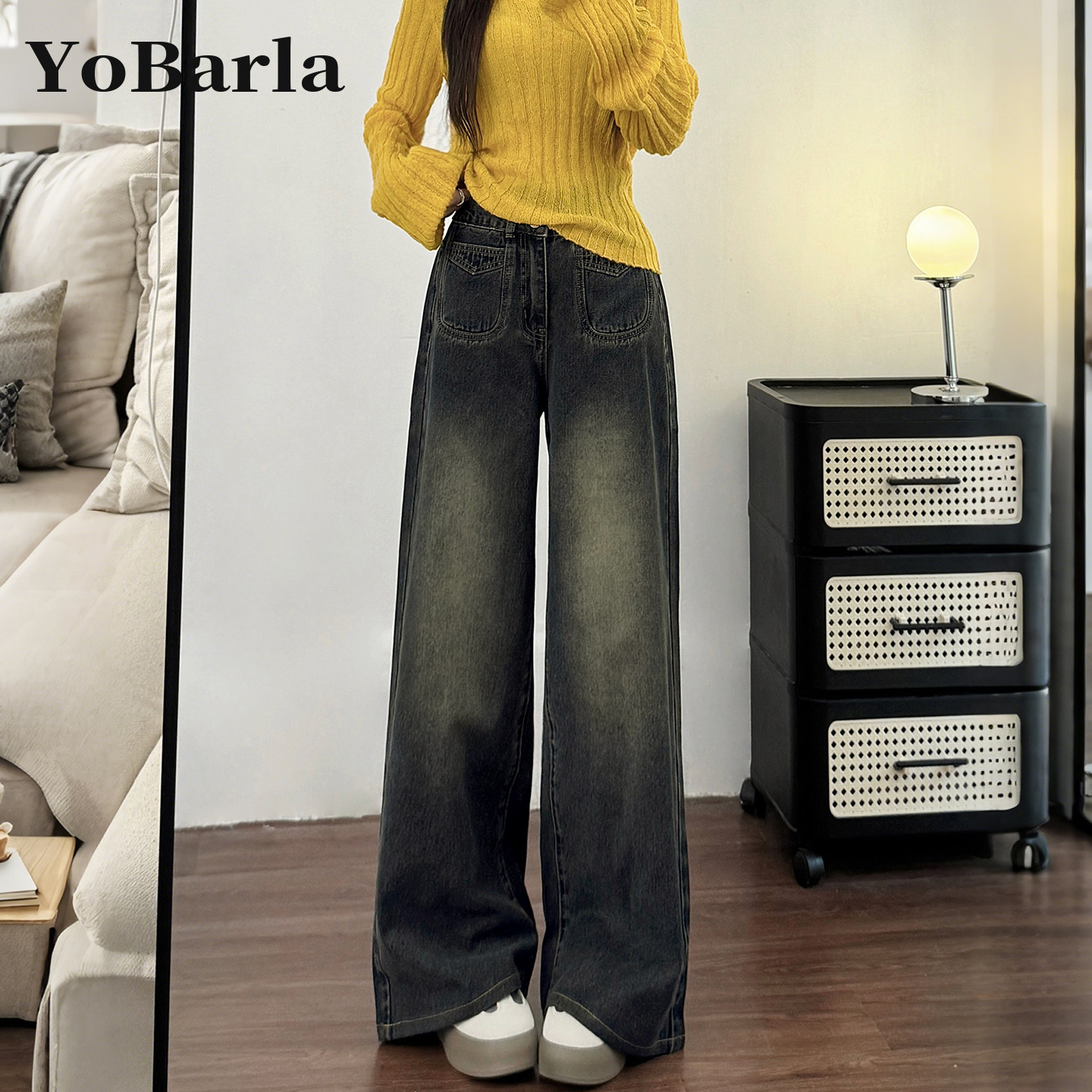 水泥灰阔腿牛仔裤女秋季新款高腰宽松显瘦胖mm大码梨型身材直筒裤,女装/女士精品,牛仔裤,淘宝优惠券,粉丝福利购,淘宝优惠卷