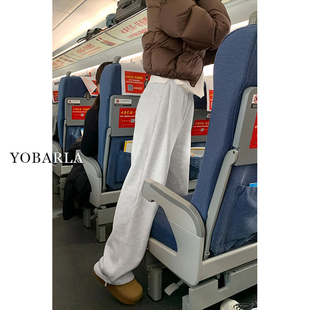 胖mm宽松显瘦松弛感运动阔腿卫裤 加绒大码 女冬季 雪花灰直筒休闲裤