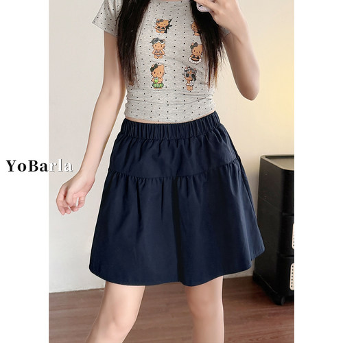 藏青色A字运动短裙女夏大码显瘦