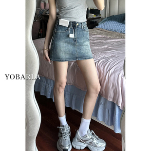 复古高腰牛仔短裙女夏季新款大码胖mm遮肚显瘦梨形身材a字半身裙